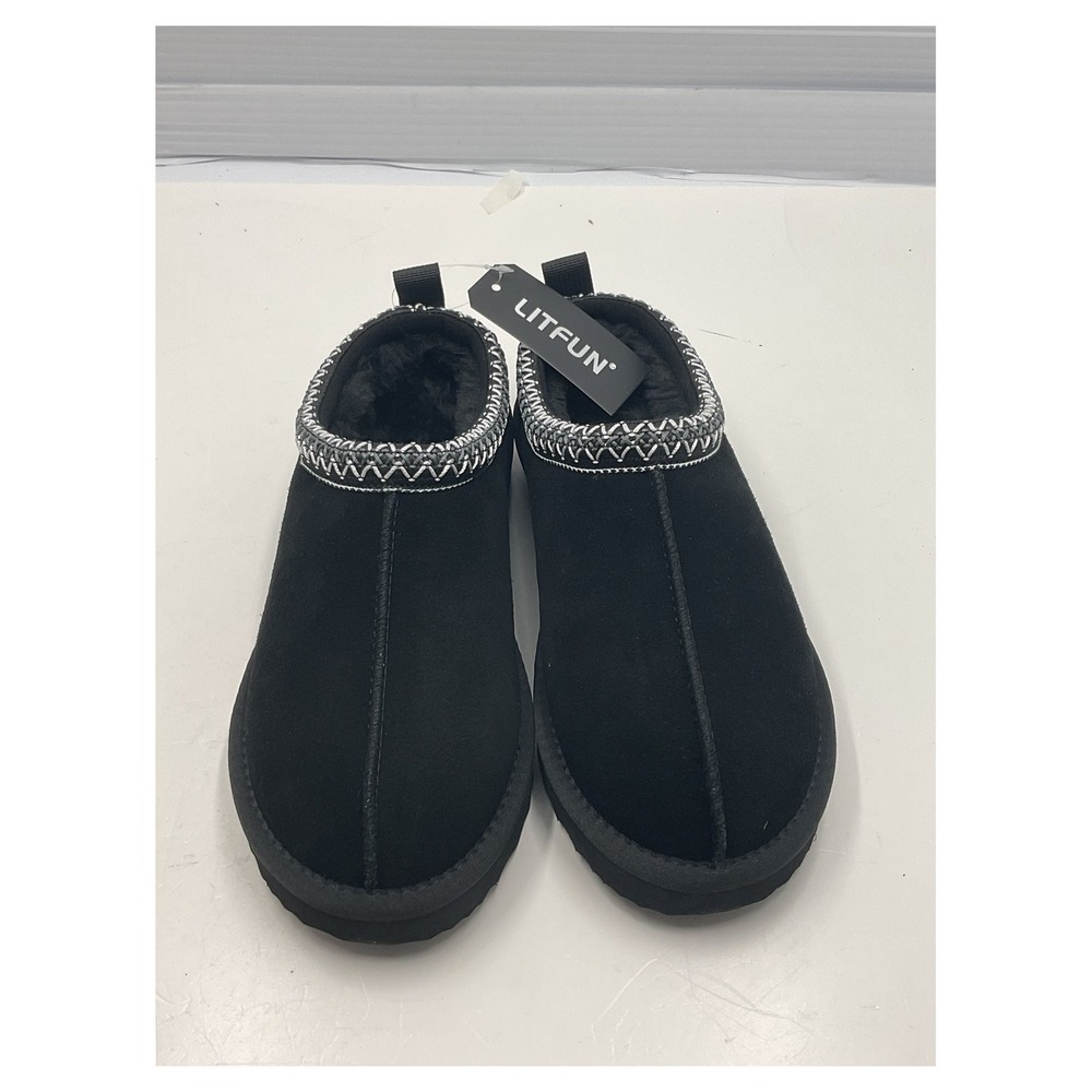 Litfun Black Casual Slippers with Fur Lining
